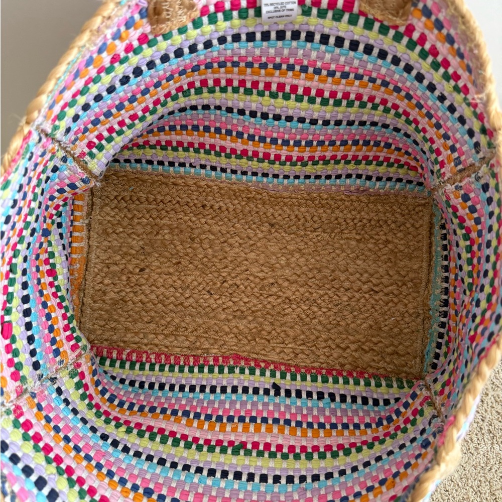 Shiraleah Multicolor Striped Woven Tote - Pink, Blue, Green, Yellow - Picture 5 of 6